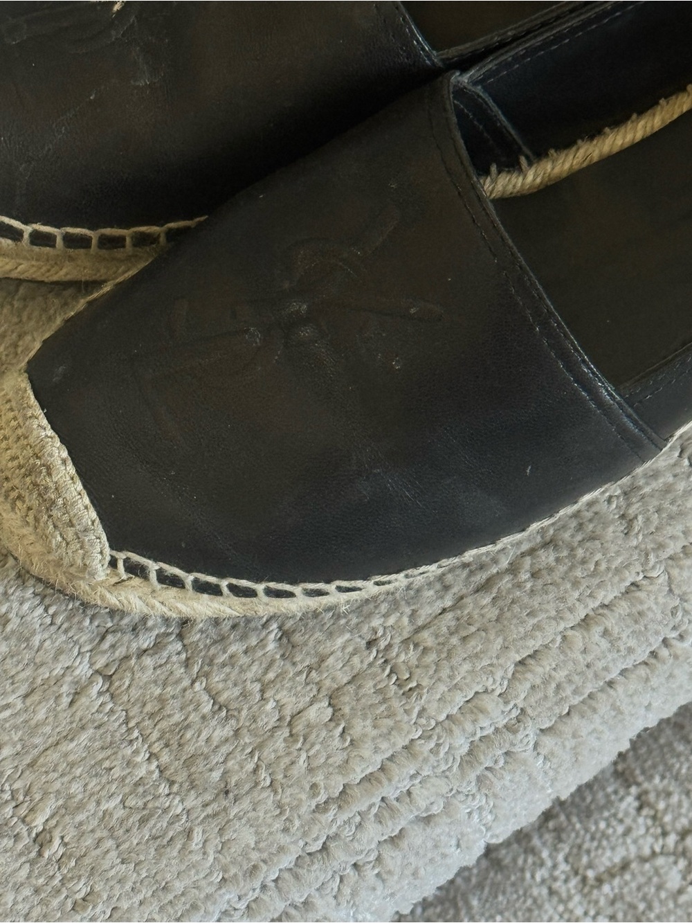 Yves Saint Laurent Black Leather Espadrille Flats